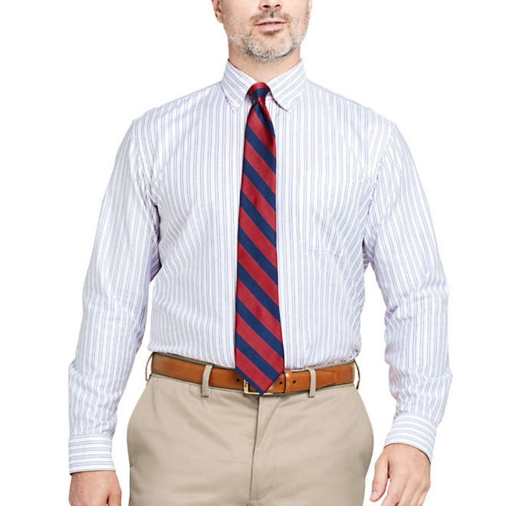 Lands End - 100% Cotton Blue Pin Strip, No Iron